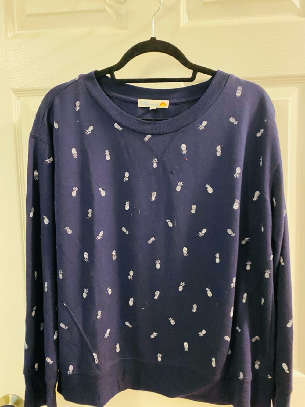 Women’s Navy Pineapple-Print Crewneck Sweater